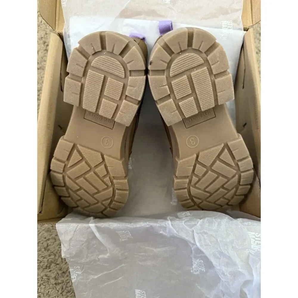 Steve Madden Kids Tan Cognac JHuckle Zipper Lace Up Girls’ Combat Boots Size 3